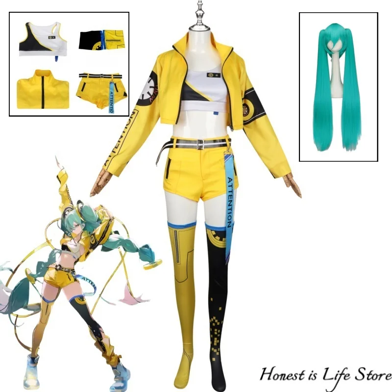 

Anime Virtual singer Idol miku 17th Anniversary Women Cosplay Costume Set Cool girl coat shorts waistcoat socks suit Halloween