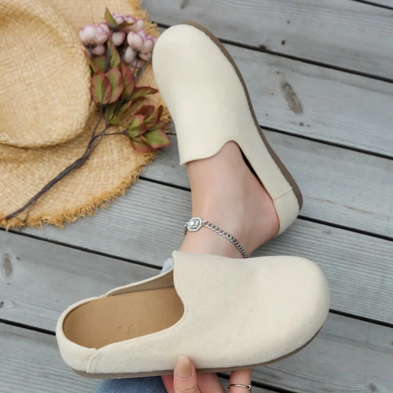 All Seasons Women Faux Suede Closed Toe Mules Slip On Flat Shoes, Comfort Non Slip Indoor Outdoor Casual Backless Clogs Slippers
