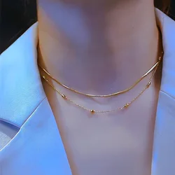 2024 Hot Sale Gold Color Double Layer Choker Necklace For Women High Quality 316L Stainless Steel Party Jewelry Female