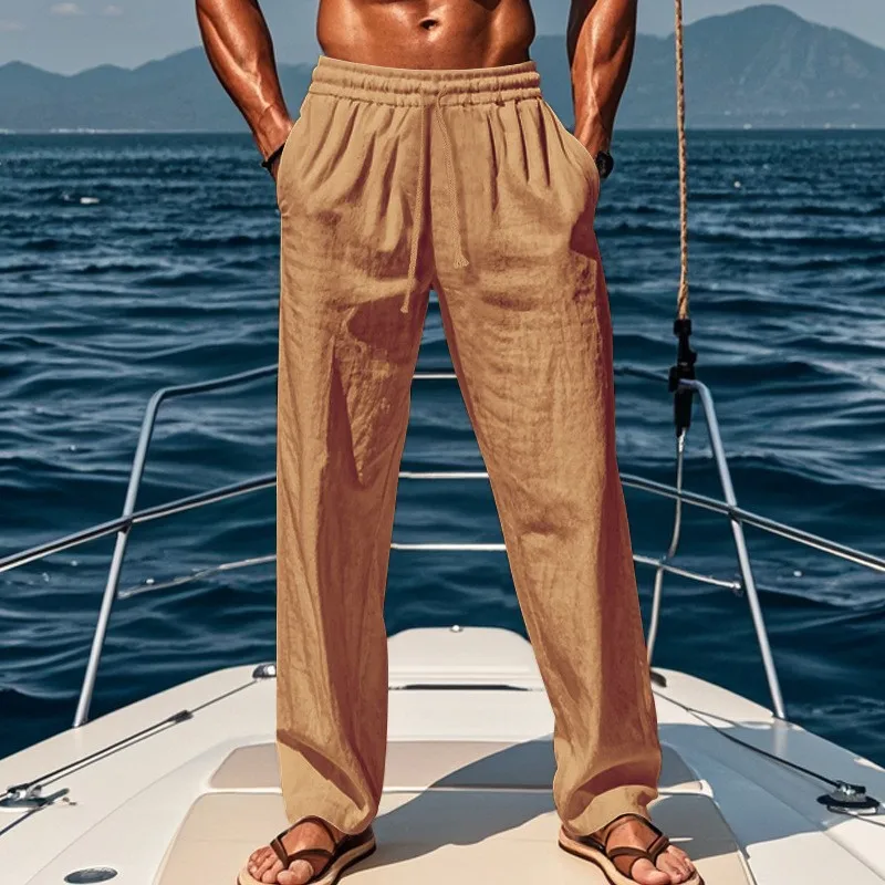 2026 Neue Herren Strandhosen Jogger Streetwear Baumwoll-Leinen-Sweatpants Freizeithosen Hawaiianische Urlaubshosen Lockerer Schnitt Sommer Lang