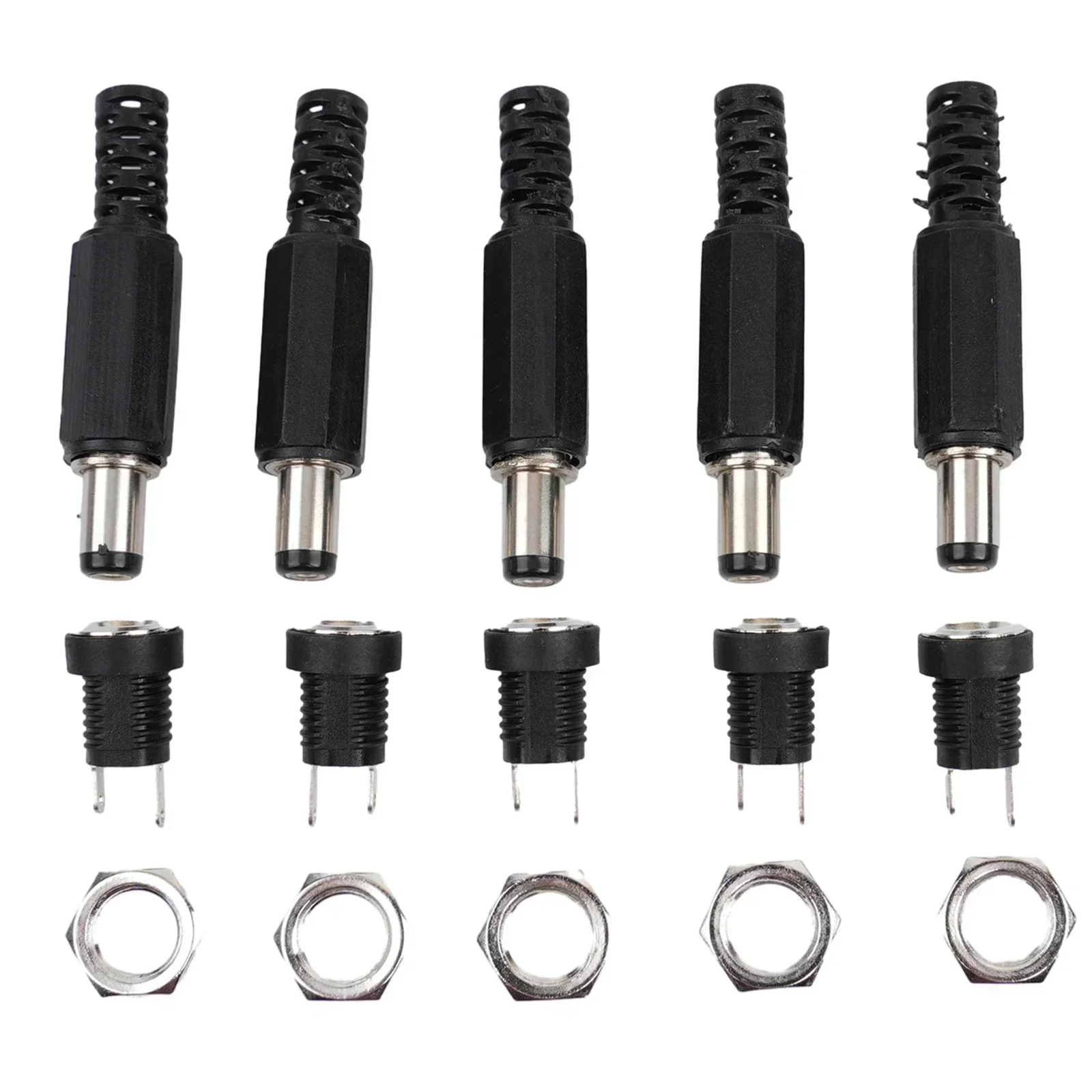 

5 Set DC Power Connector 5.5/2.1/2.5/3.5/1.35mm Plug 3A 5V 12V Male Female Jack Socket Screw Nut Panel Mount Adapter