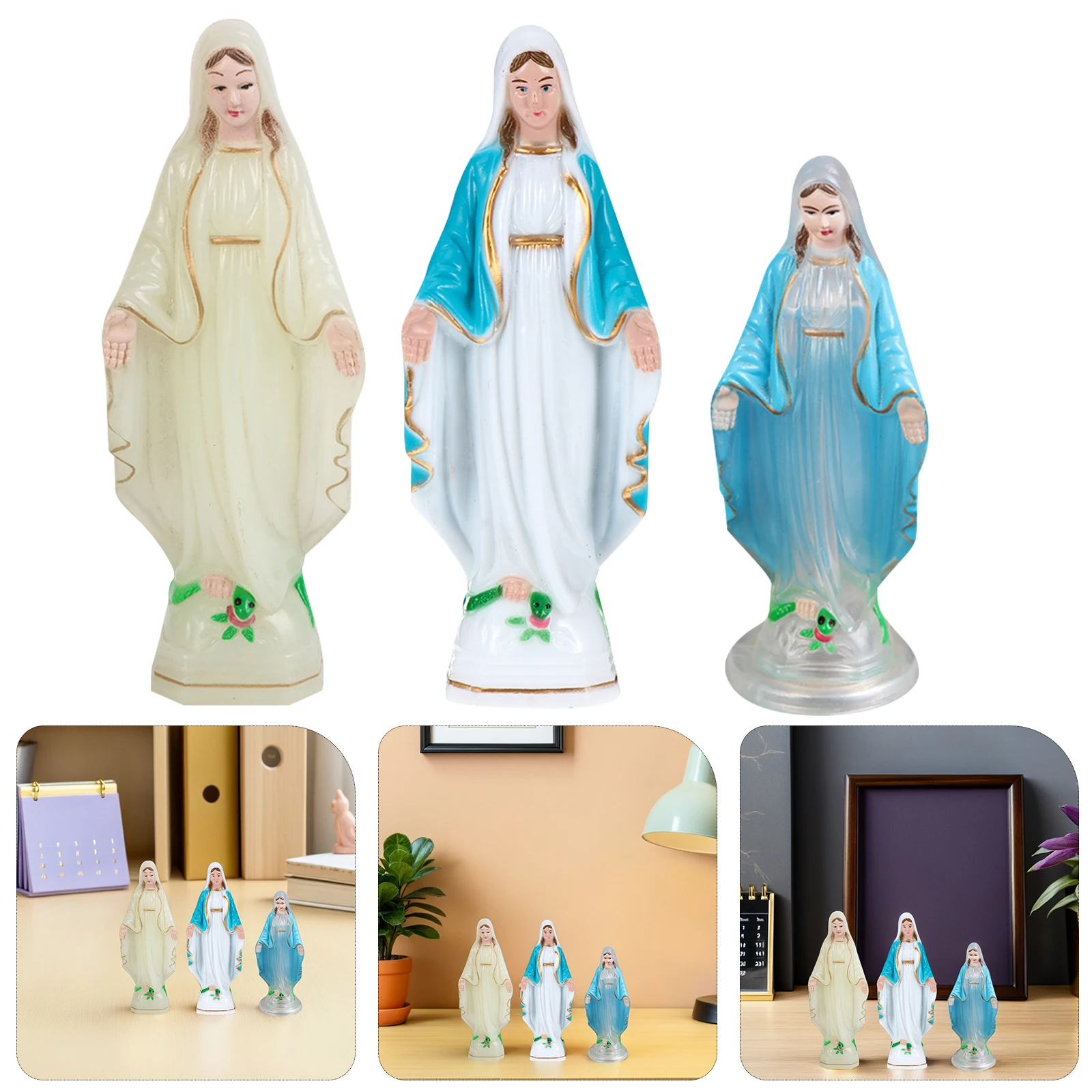 

3pcs Plastic Mary Statue Realistic Tabletop Adornment For Home Office Church Decor Retro Religious Ornament Living Room
