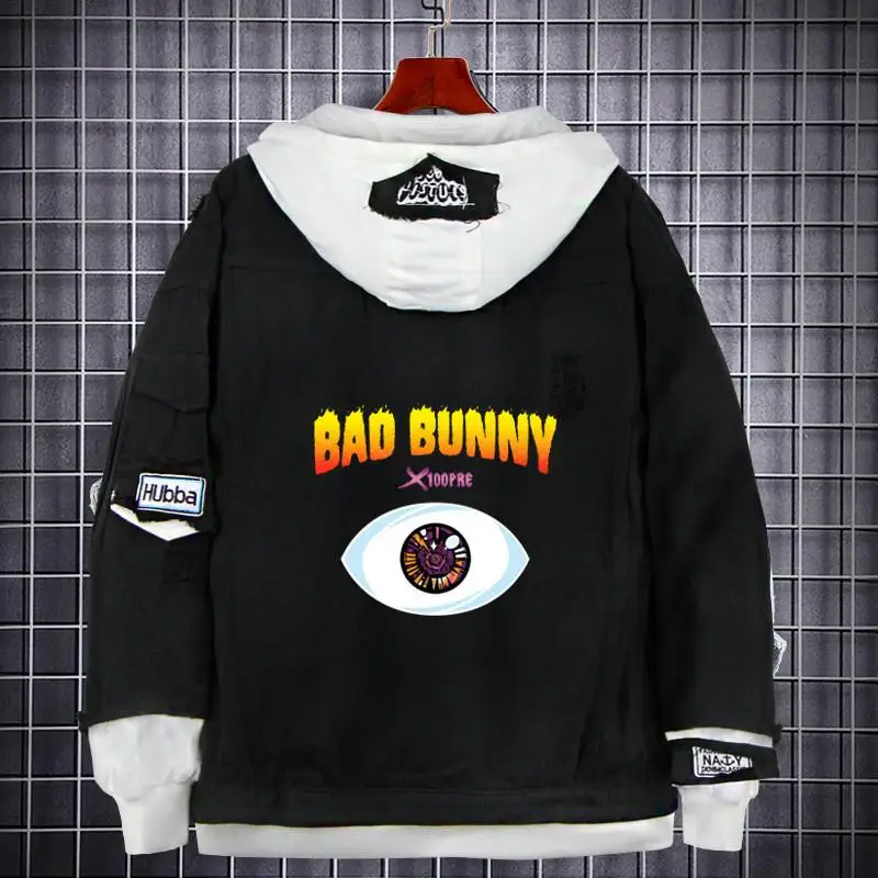 

New Cross-Border Bad Bunny Denim Sweatshirt Street Style Fashion Spring Autumn Unisex Singer Brand Casual Cartoon Print