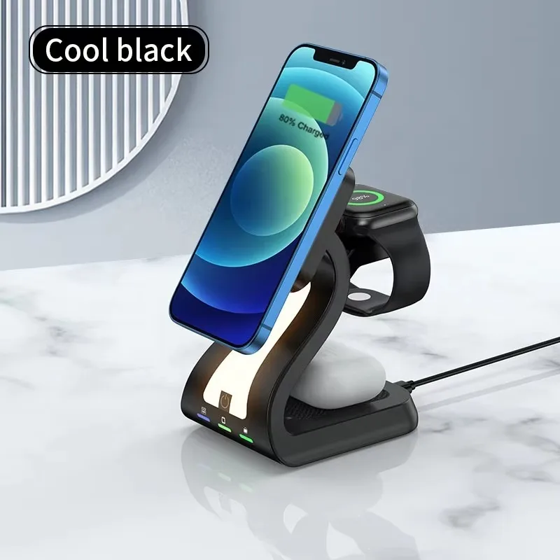 

2024 Hot Sell 15W Fast Wireless Phone Charging Stand 3 In 1 Magnetic Wireless Chargers For Phone 13 For Earbuds For Smart Watch