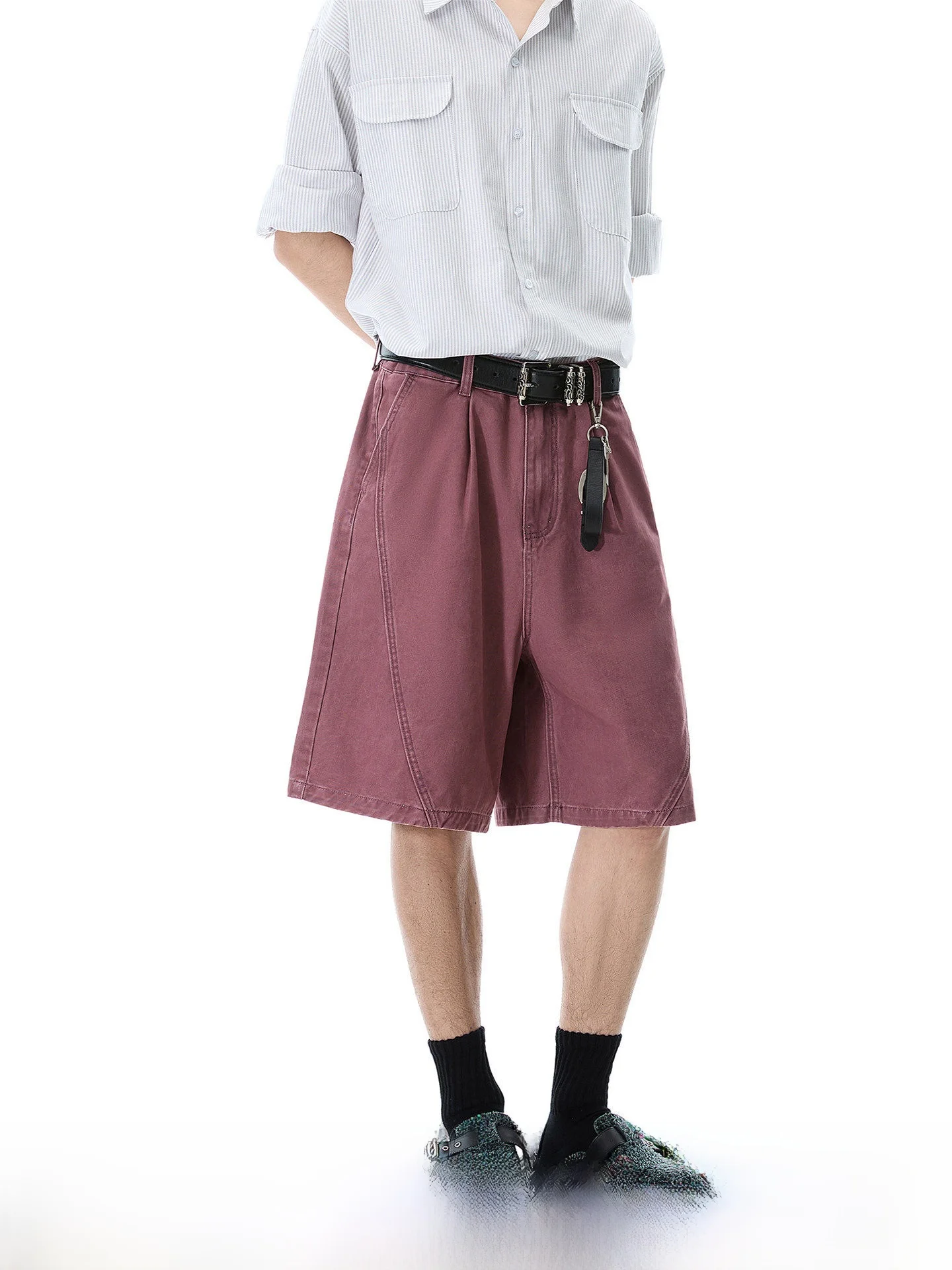 American Retro Patchwork Men's Casual Shorts Summer Straight Leg Short Pants Comfortable Cotton Youth Daily Wear