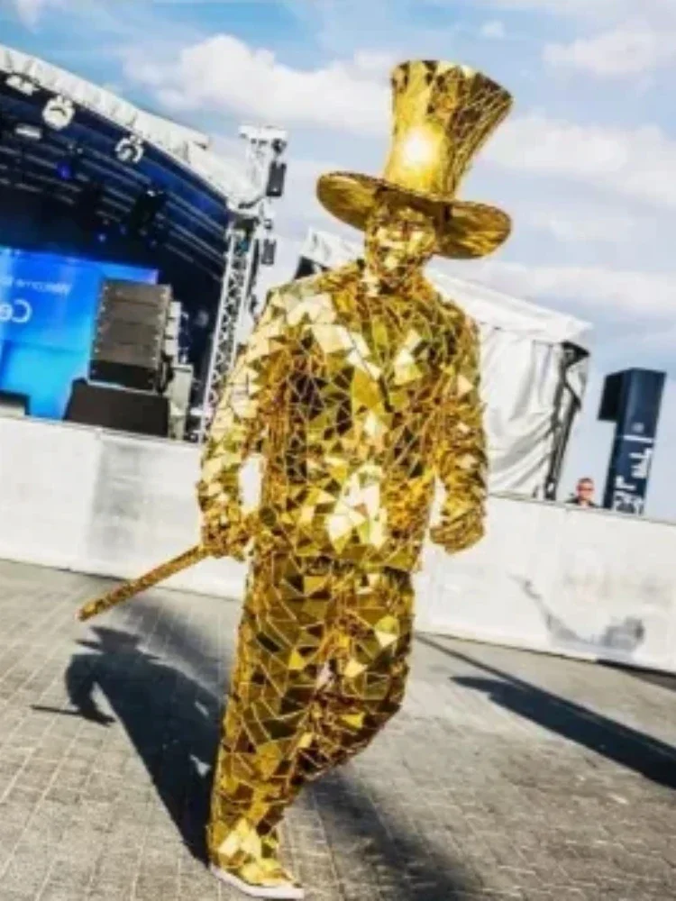 Gold Mirror Men Suit Silver Rosered Blue Glasses Man Costume Luxury Show Outfit Carnival Festival Clothing Stage DJ Performance