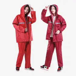 Women Men Outdoor Waterproof Rain Gear with Reflective Strip Hooded Coat & Pant Rain Suit