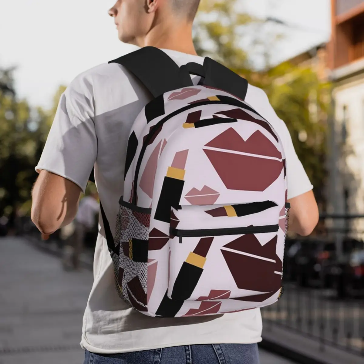 Lips And Lipsticks Beauty Pattern Backpack Daypack Large Capacity Kids BookBag School Bag Shoulder Bags for Men Women