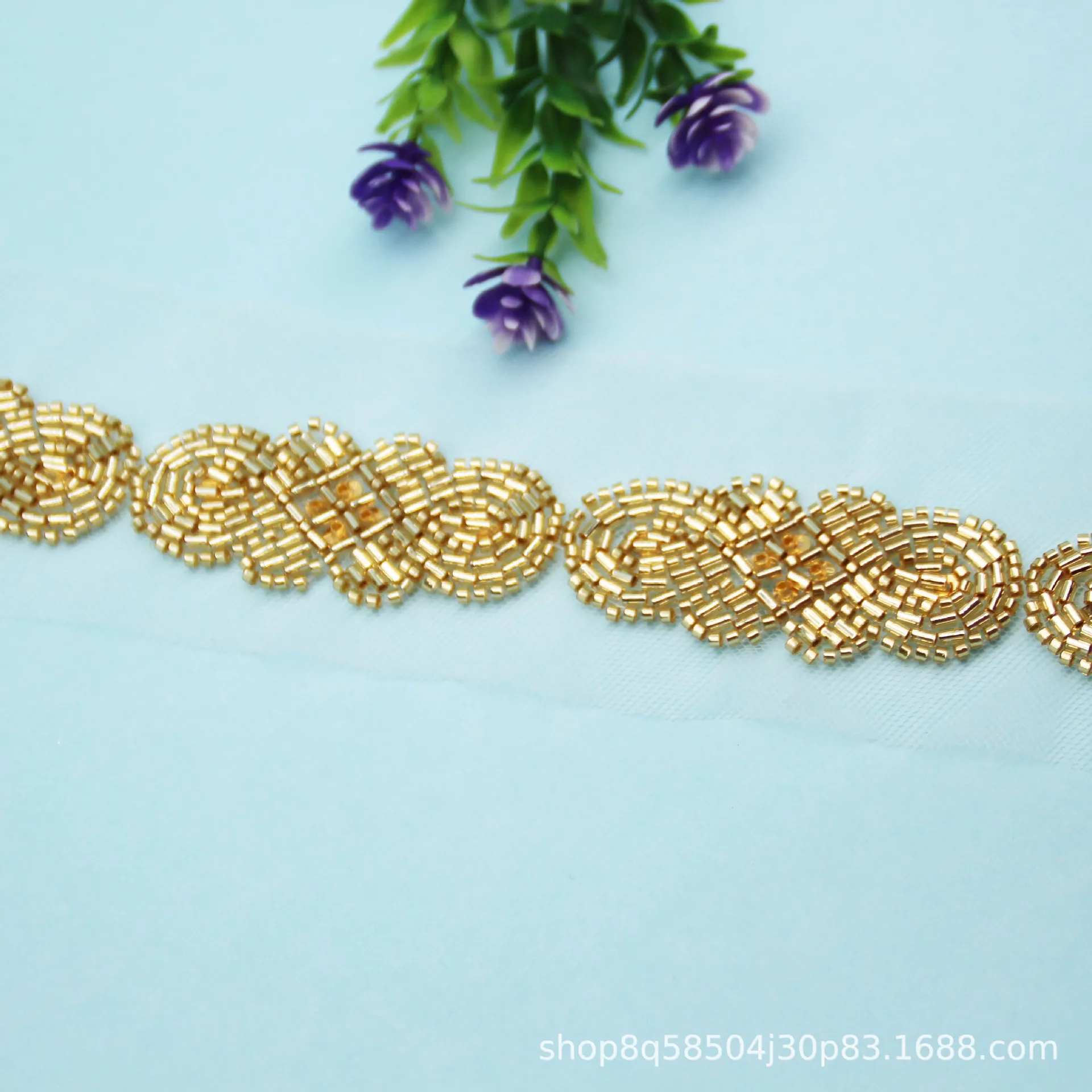 Gold High-end Nail Bead Lace Glass Bead Beaded Embroidered Lace Nail Bead Barcode Lace Formal Dress Clothing Accessories