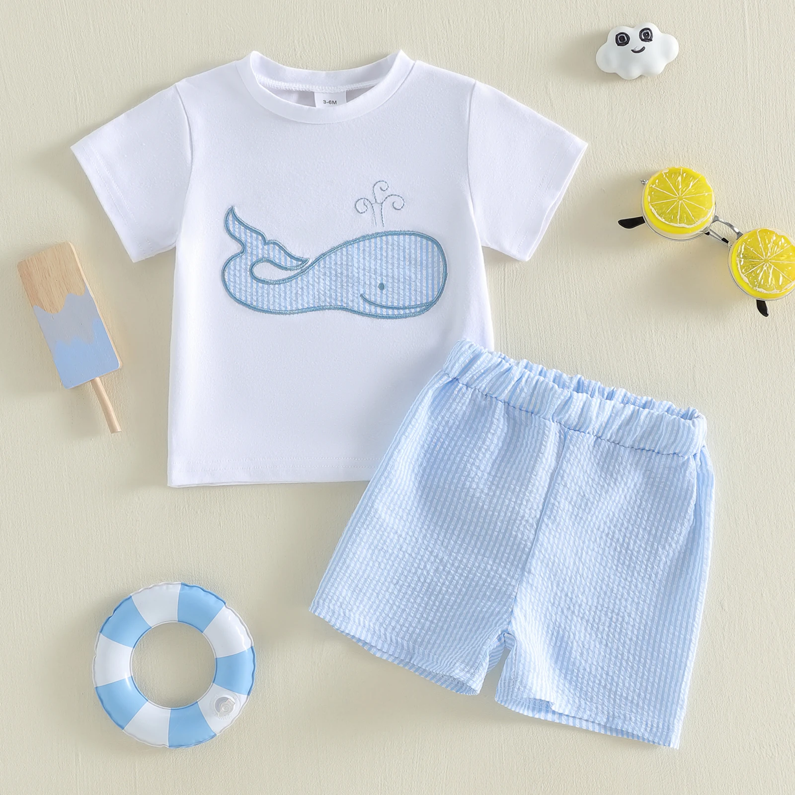 Cute Toddler Boys Shark Print Beachwear Set