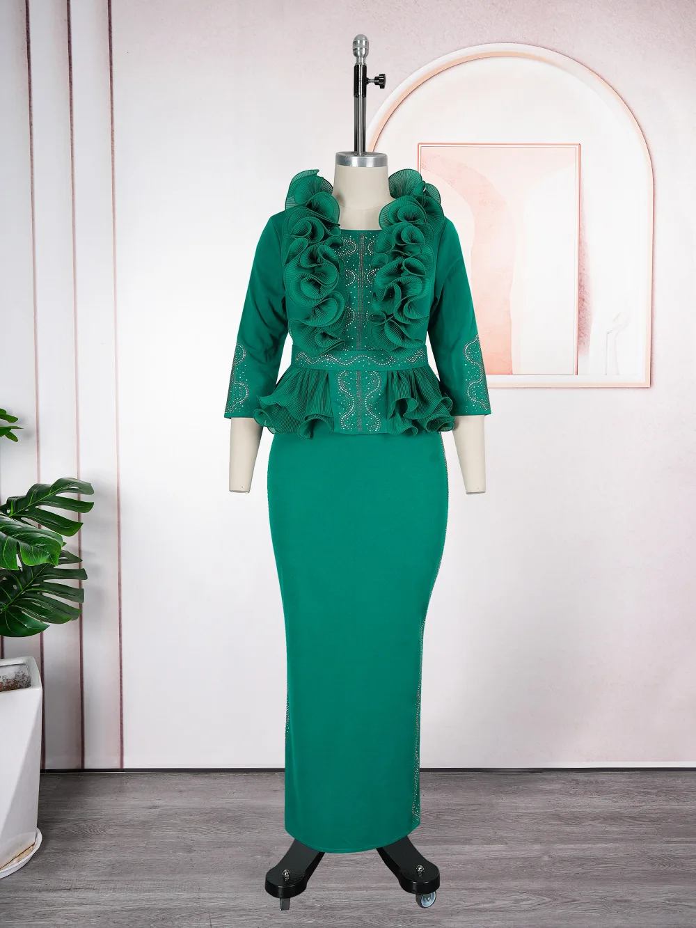 

African Dresses for Fashion Women Ruffles Bodycon Dress Evening Party Gown Wedding Ankara Dashiki Africa Clothing Muslim Outfit