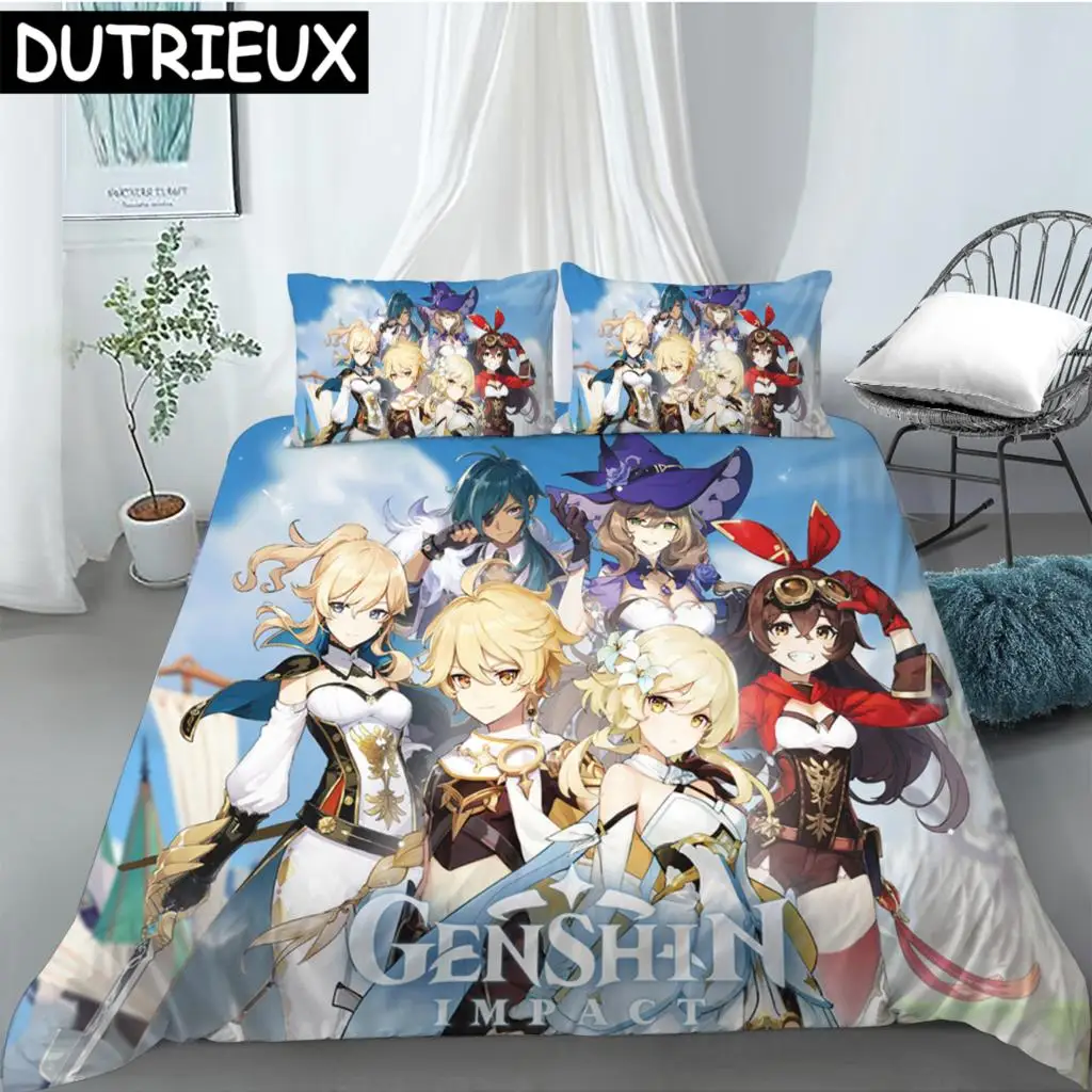 Hot Sale Game Anime Genshin Impact Printed Bedding Set Duvet Covers Pillowcases Comforter Bedding Set Bedclothes Duvet Cover 03