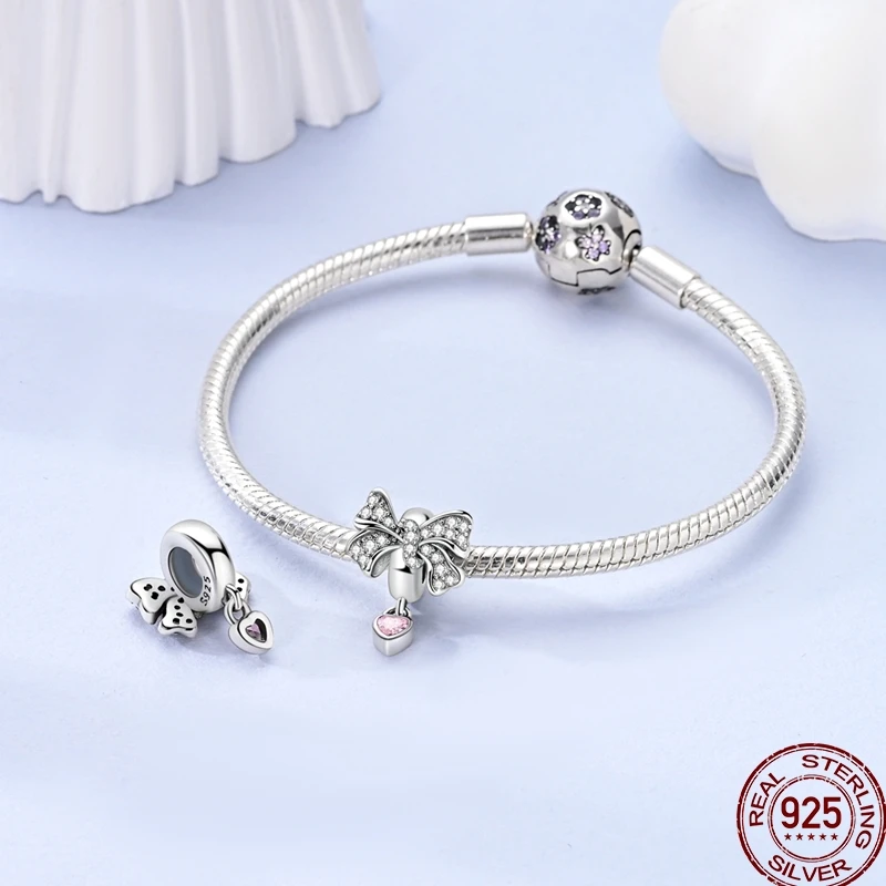 925 Sterling Silver Valentine's Day Gift Bow Star Blessing Series Beads Suitable Fit Pandora Original Bracelet Diy Jewelry