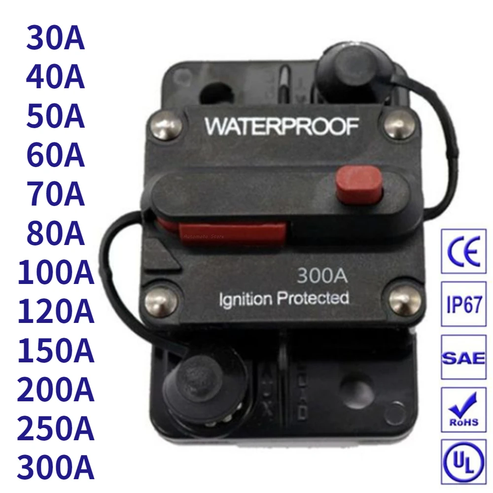 30A-300A Circuit Breaker Trolling with Manual Reset Car Boat Manual Power Protect for Audio System Fuse Car 12-42V DC Waterproof