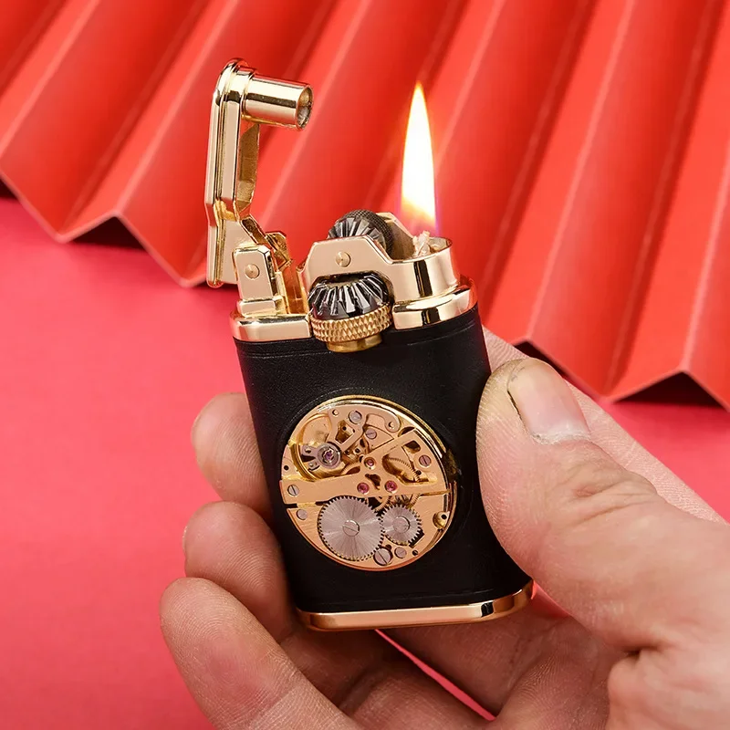 

Classic Kerosene CHIEF Lighter Gear Linkage Retro Grinding Wheel Personality Leather Watch Core Cigarette Lighter