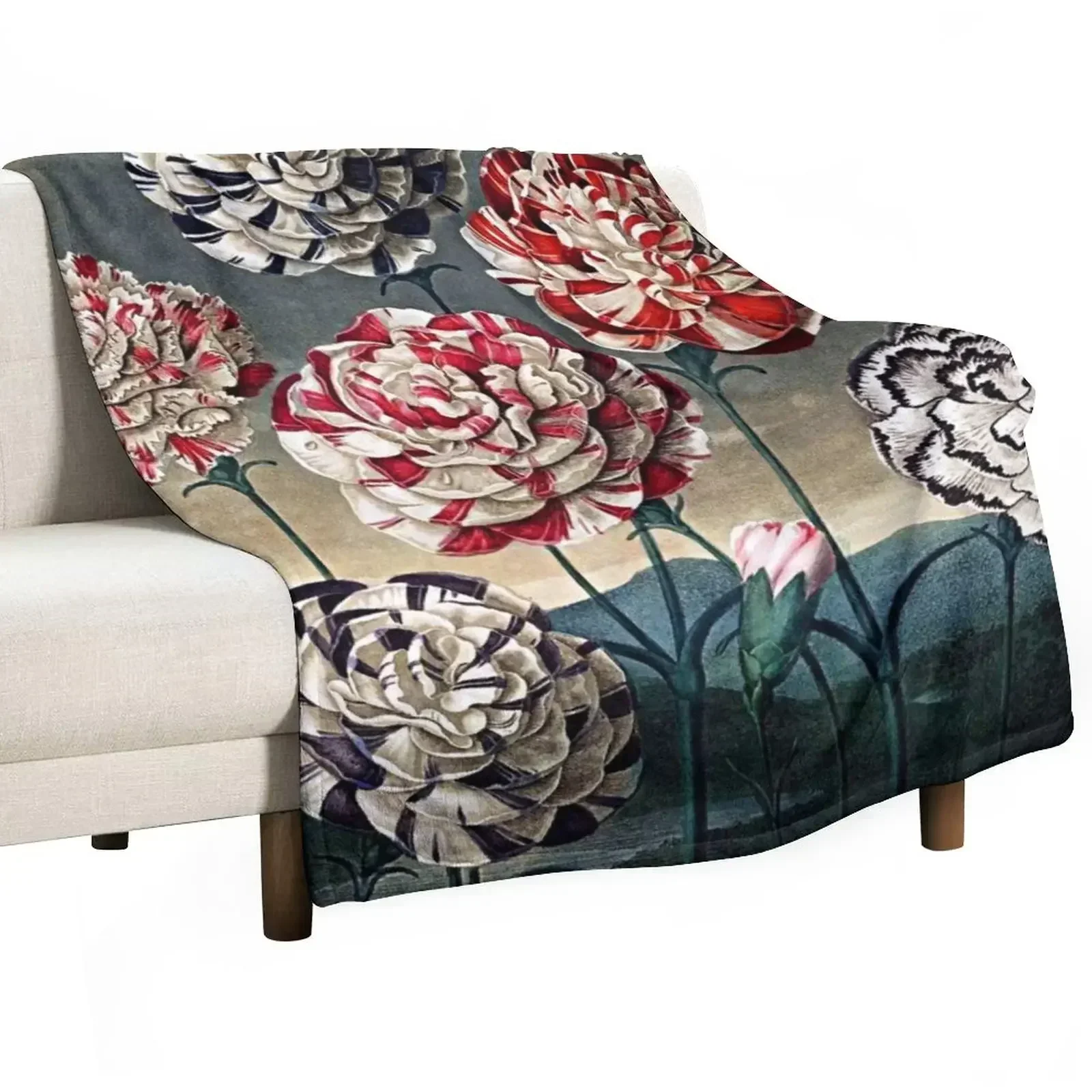 Botanical Art Temple Of Flora Carnations Throw Blanket Large wednesday Loose Plaid on the sofa Blankets