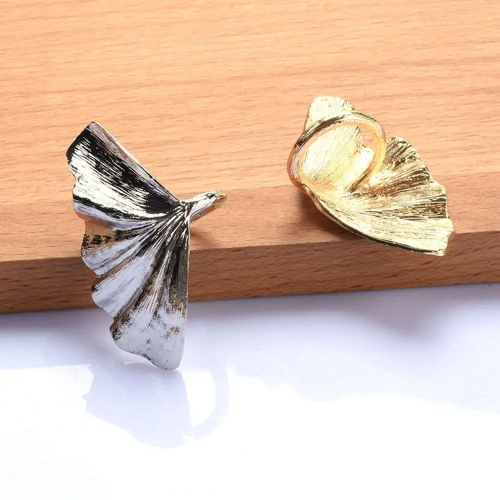 합금 은행 나무 잎 반지 기하학 골드 실버 컬러 너클 조인트 링 Pleated 펑크 파티 쥬얼리 팬 모양의 손가락 반지 선물