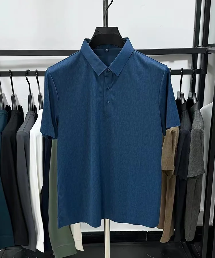 T-shirt a maniche corte con design jacquard di fascia alta da uomo nuova estate in seta di ghiaccio traspirante e fresca con risvolto top POLO di marca alla moda