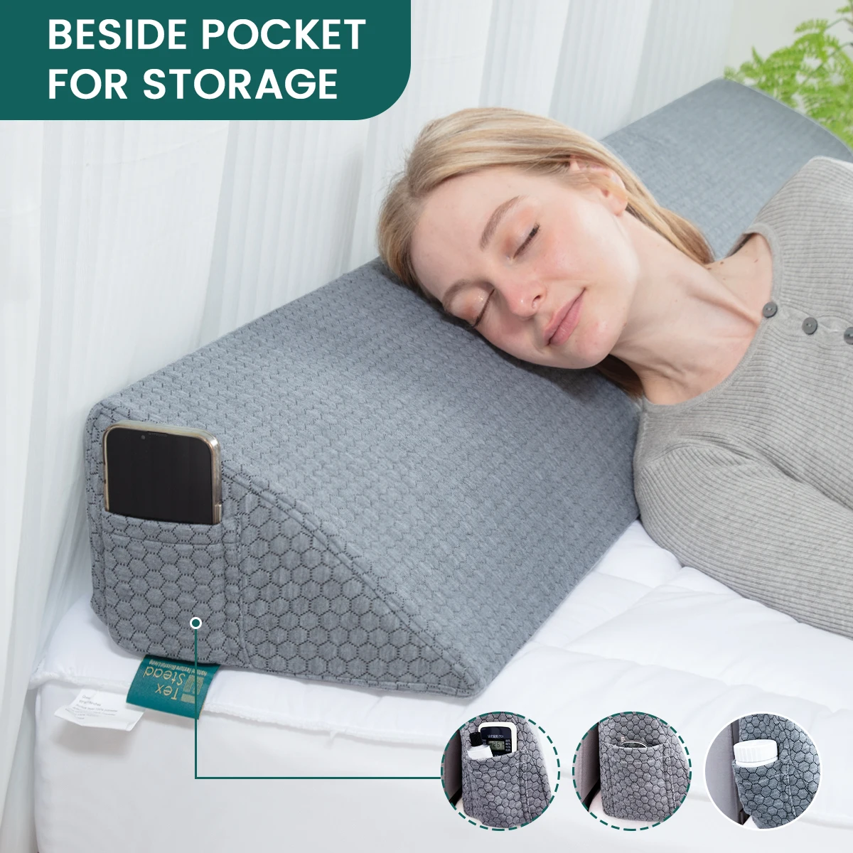1PC Bed Gap Filler Bed Wedge Pillow Headboard Pillow Memory foam material Mattress Gap Filler with 2 Side Large Pockets