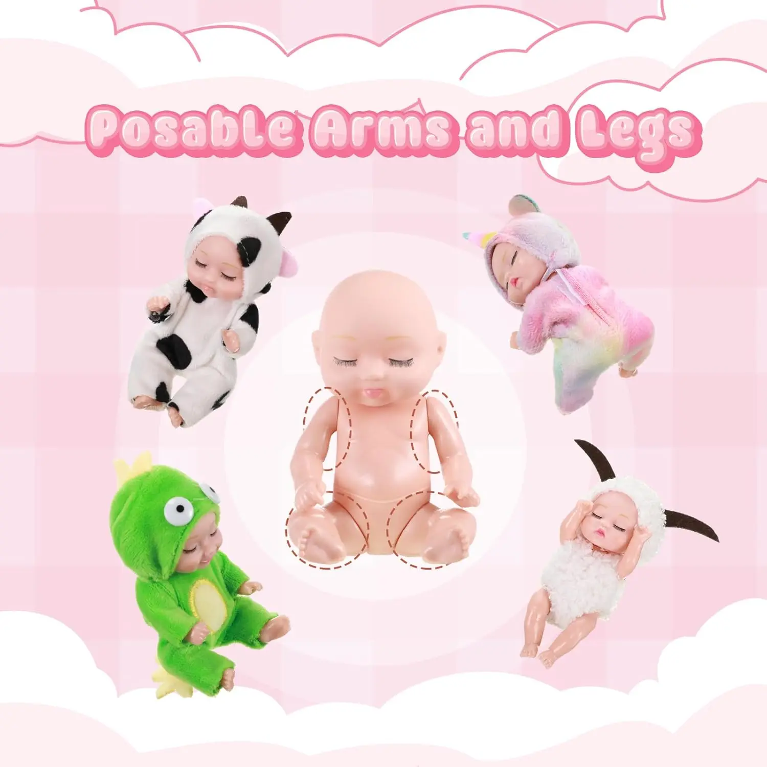 6 Piece Set Mini Baby Doll 4.6 Inch Easter Rebirth Simulation Baby Doll Birthday Bjd Doll Girl Christmas Birthday Gift Set Box