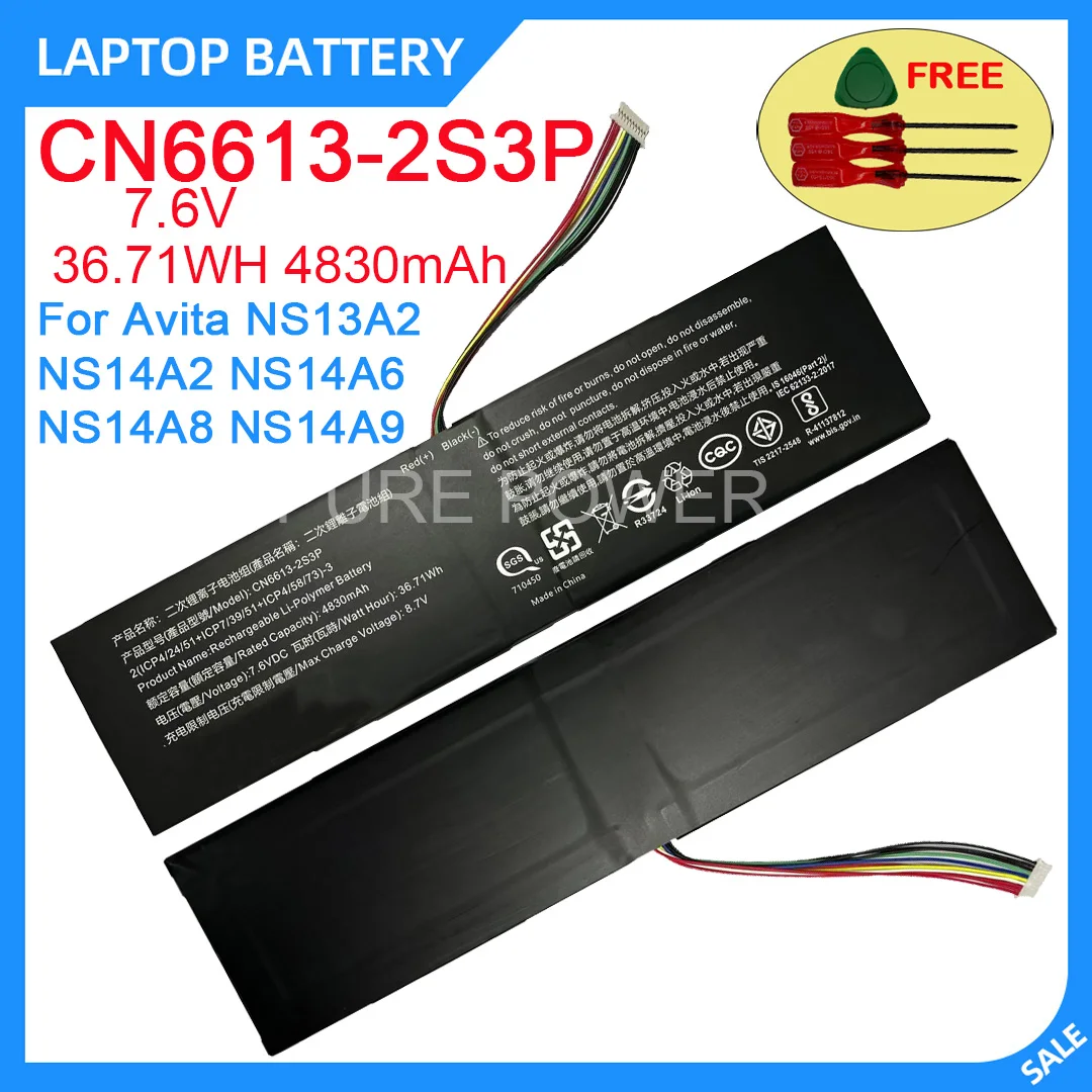 

New Laptop Battery CN6613-2S3P 7.6V 36.71WH 4830mAh High Quality Durable For Avita NS13A2 NS14A2 NS14A6 NS14A8 NS14A9