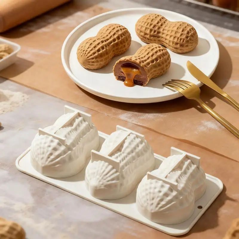 1Pcs Dessert Baking Tools 3 Cell Peanut/Walnut Design Food Grade Silicone Mousse Cake Chocolate Mold