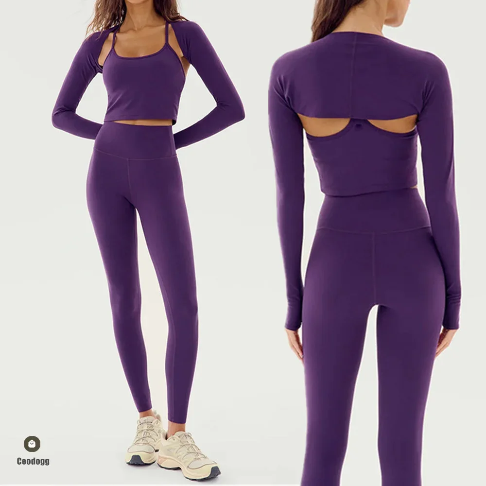 

3 шт., спортивная одежда, комплект для йоги, женская тренировочная одежда, спортивная одежда, спортивные леггинсы для спортзала, фитнес-бюстгальтер, укороченный топ, костюм для йоги с длинными рукавами XP38