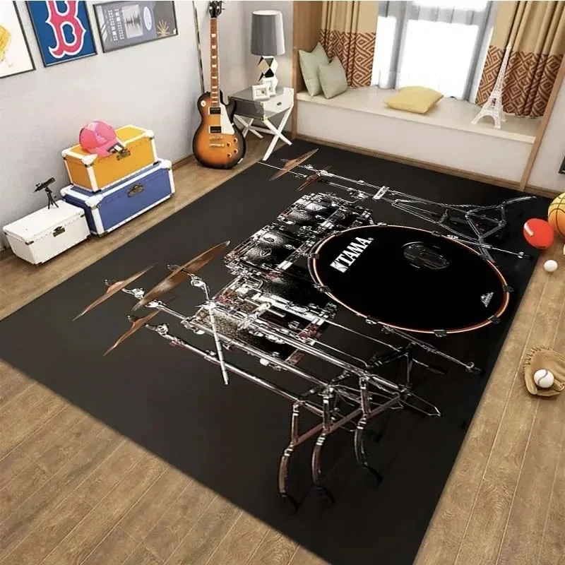 Elegante alfombra con estampado de tambor T-TAMA para decoración del hogar, alfombra para entusiastas de la música, alfombra única para Jazz o decoración temática de batería electrónica