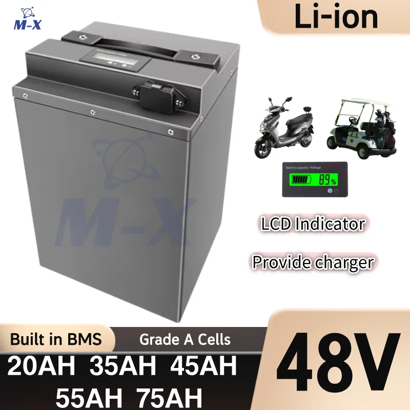 

Литий-ионный аккумулятор 48 В 20 Ач 35 Ач 45 Ач 55 Ач 75 Ач BMS 1000 Вт 3000 Вт аккумулятор для электрического мотоцикла для инвалидной коляски