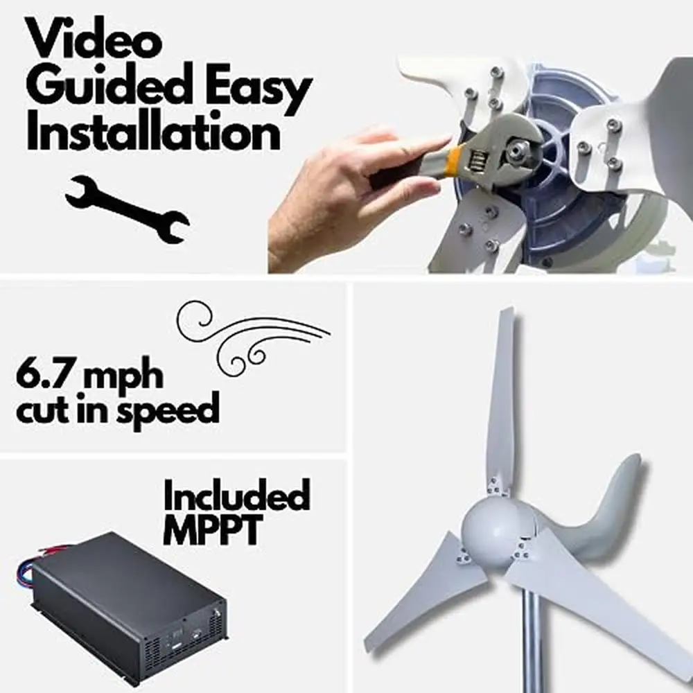 Windmill 400W 12V Land Marine Wind Turbine Generator MPPT Charge Controller Manual Auto Brake Marine Grade Lightweight Off-Grid