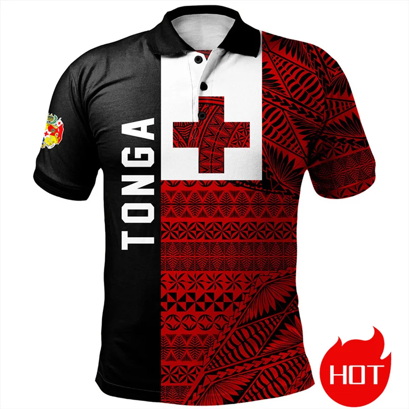 3D Printed The Kingdom Of Tonga National Flag Polo Shirt Tonga Coat Of Arms Graphic Polo Shirts Women Polos Polo T Shirt For Men