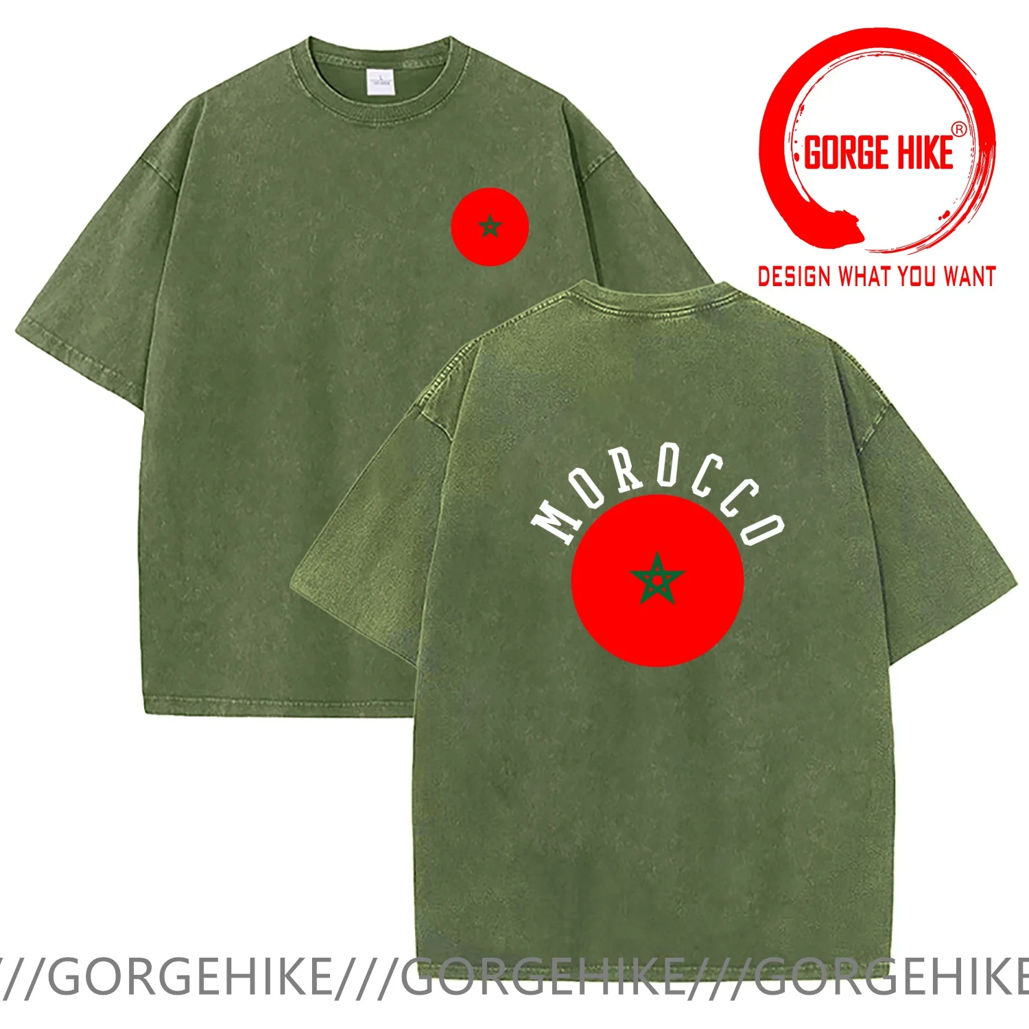 Vintage Washed Cotton T-Shirt Funny Designer Morocco Flag T Shirt Men Fashion Trendy Casual Clothing Stylish Tops Tees