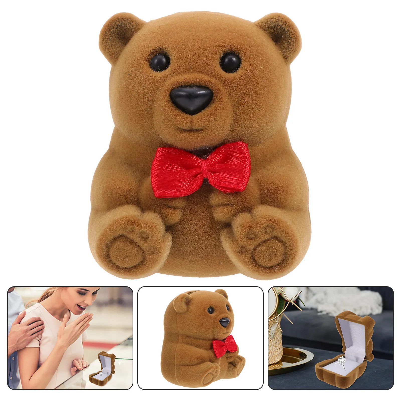 1Pcs Simulation Bear Ring Box Premium Jewelry Storage Container Romantic Gift Box for Anniversary Birthday Wedding Proposal