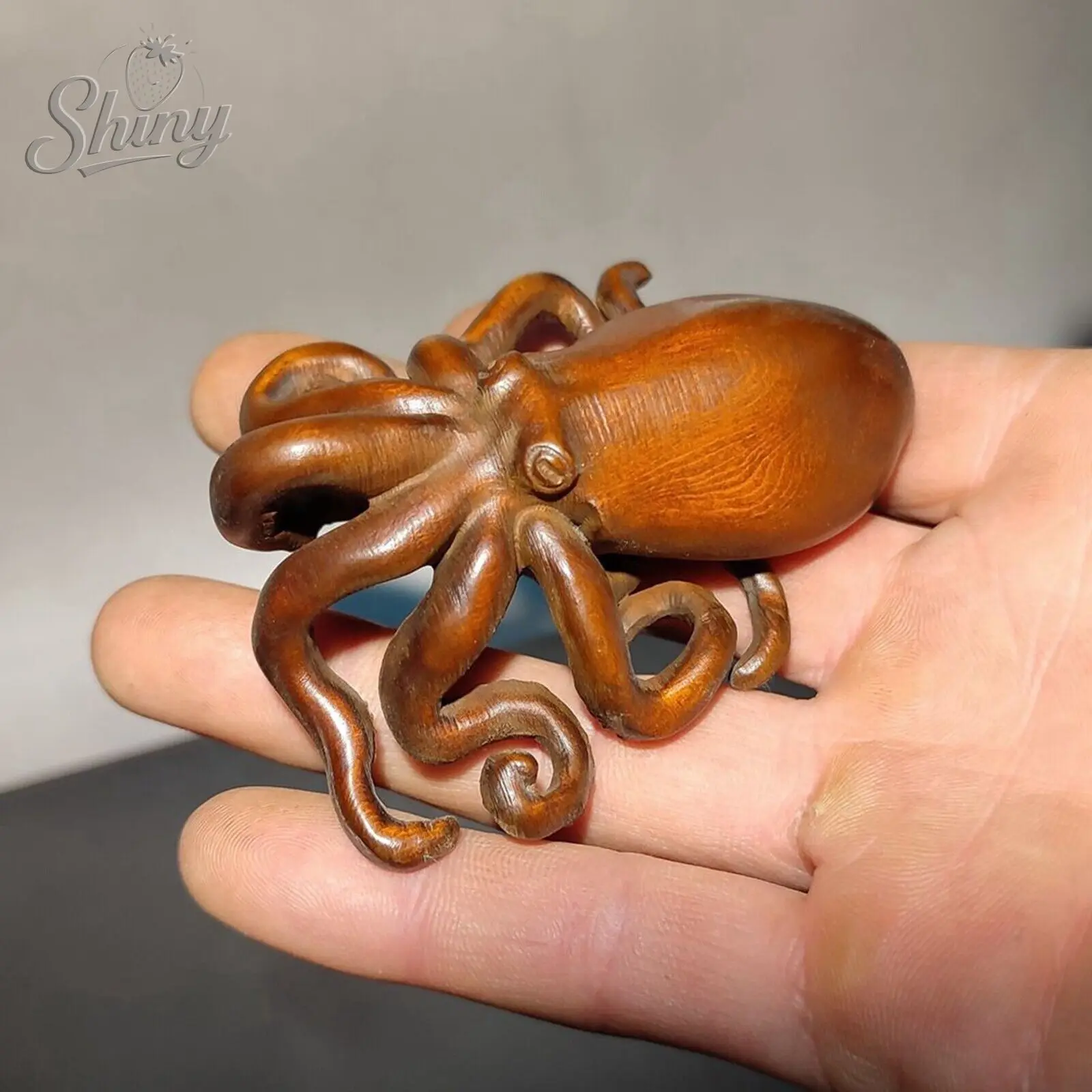 

Vintage Wooden Octopus Statue Carving Wood Carved Figure Decor Children Gift Art