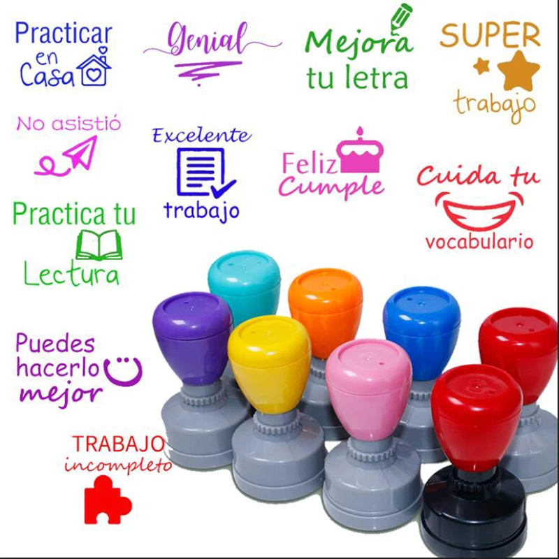 1 Piece 33mm big teacher stamp Kids Encourage Spanish Teaching Tools Student Motivation Gift Praise Reward Stamps Self inking