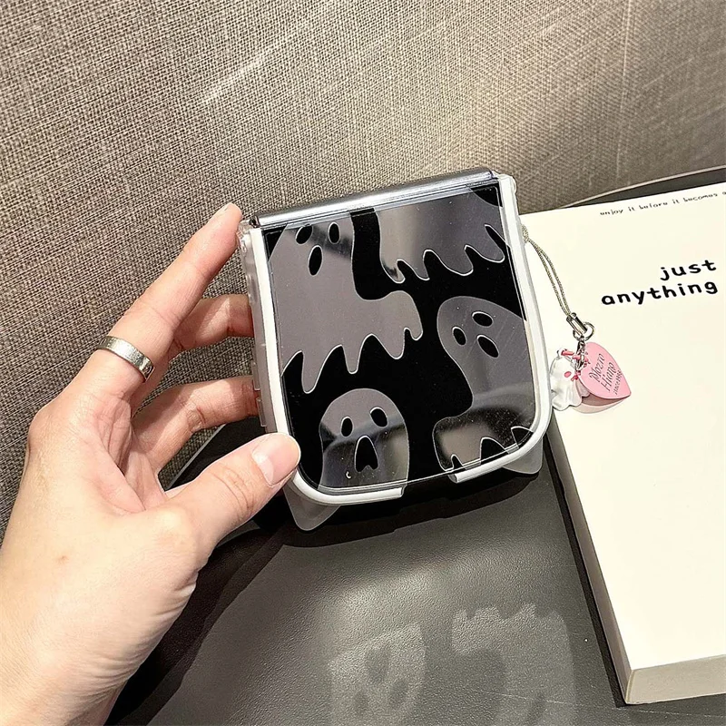 Halloween Ghost Mirror Phone Case For Samsung Z Flip 6 5 4 3 Cover with Charm Silicone Cute Cases For Galaxy Z Flip4 Flip5 5G