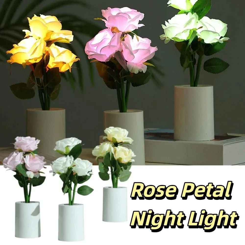 

3 Head LED Simulation Rose Flower Light Battery Operated Bedside Night Light Creative Romantic Atmosphere Light Home Decoration