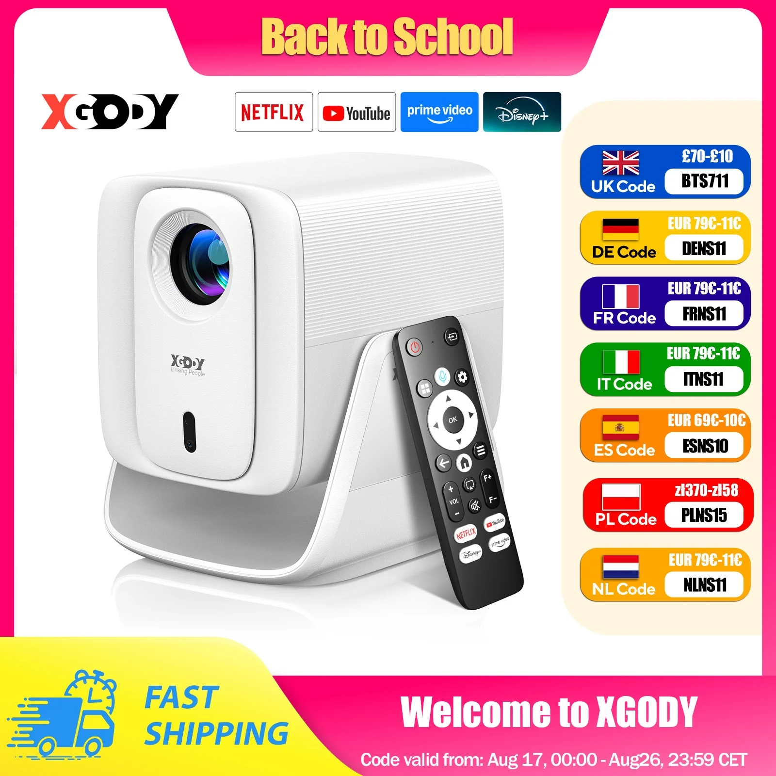 Image of 1000 ANSI XGODY A7/N7 Cine 4K Projektor Nativ 1080P Autofokus Trapezkorrektur Smart Android Heimkino Netflix WiFi BT5.2