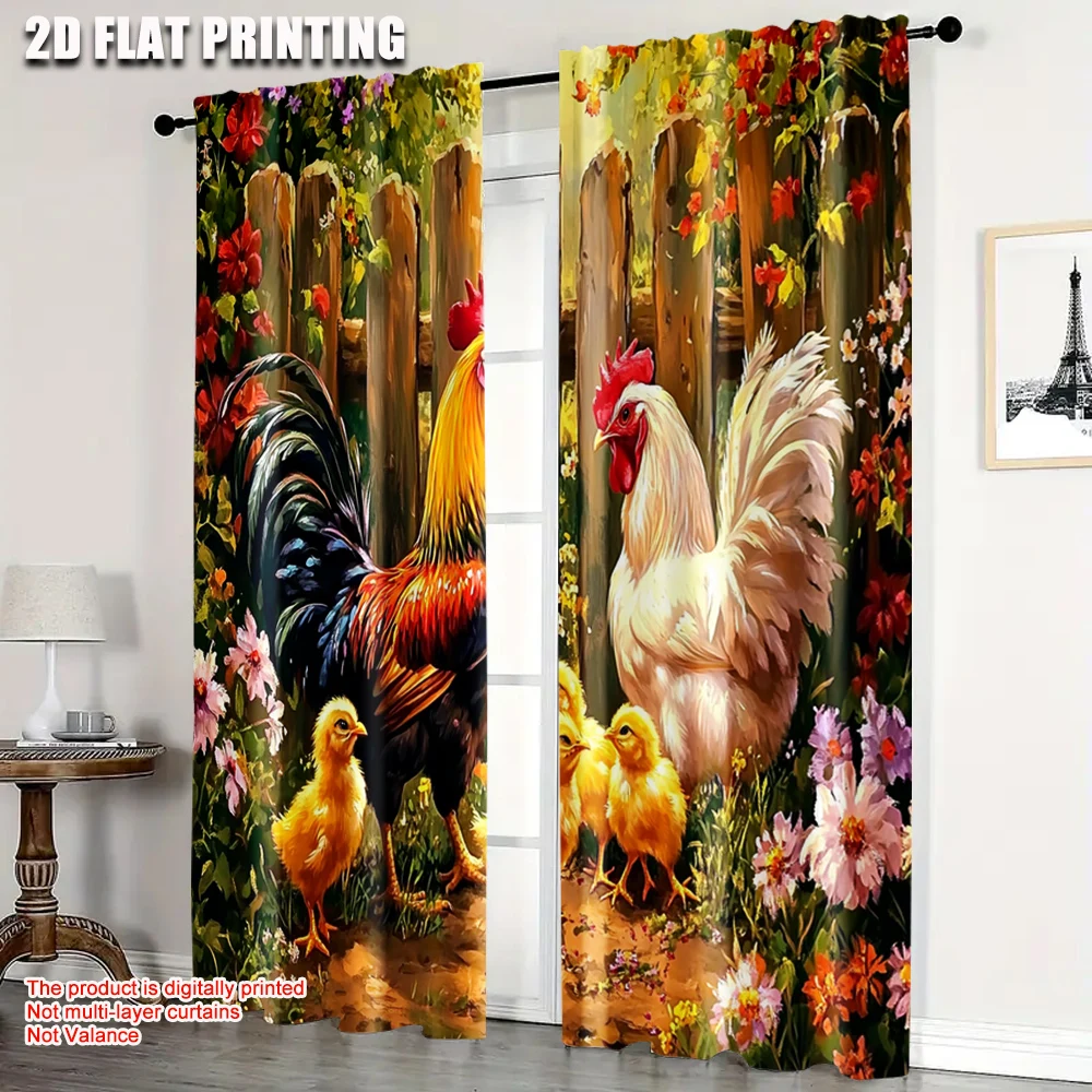 2pcs, Curtains 2D print Garden Rooster Farm Versatile 100% Polyester (without rod) Gifts Use for Bedroom, Contemporary Style