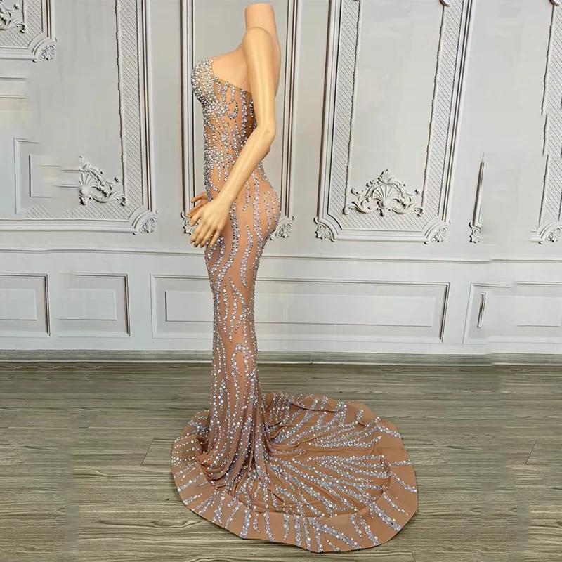 이브닝 드레스 여성 전체 다이아몬드 스트랩 트레일링 드레스 나이트 클럽 바 Dj 공연 무대 의상 드래그 퀸 옷 DN20937