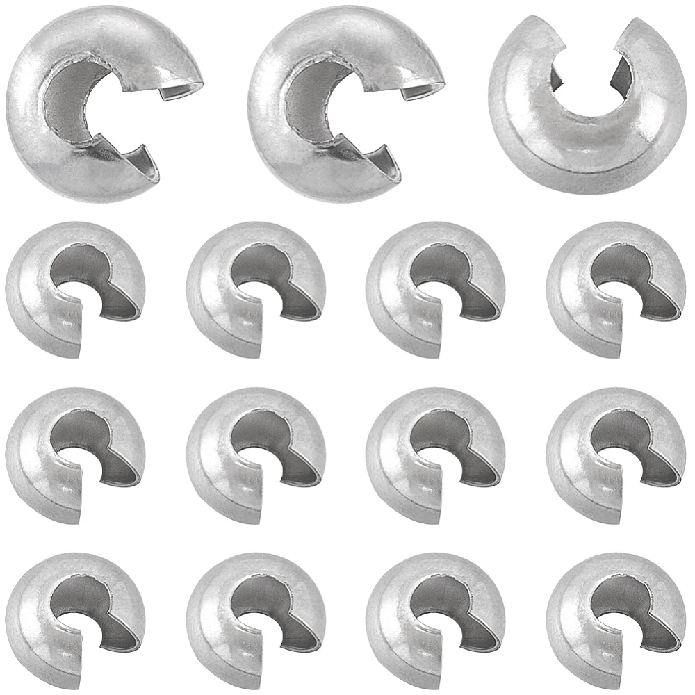 80Pcs 9mm Stainless Steel Crimp Beads Covers Half Round Crimp Beads Knot Cover Open End Caps Metal Crimping Spacer Beads