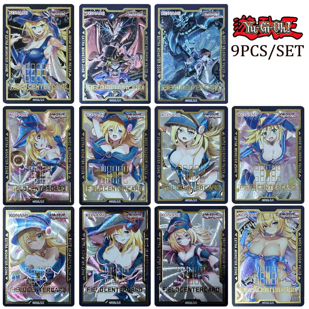 

Yu-Gi-Oh DIY 9PCS/SET Black Magician Girl Blue Eyes White Dragon Refraction texture glitter collectible card Boys holiday gifts