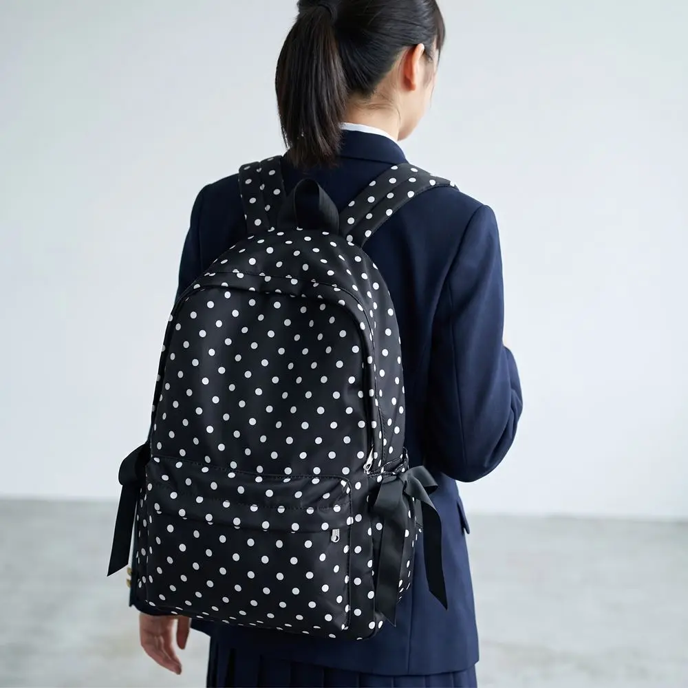 Fashion Sweet Polka Dot Backpack Minimalist Multiple Pockets Bow Rucksack Large Capacity Durable Student School Bag College