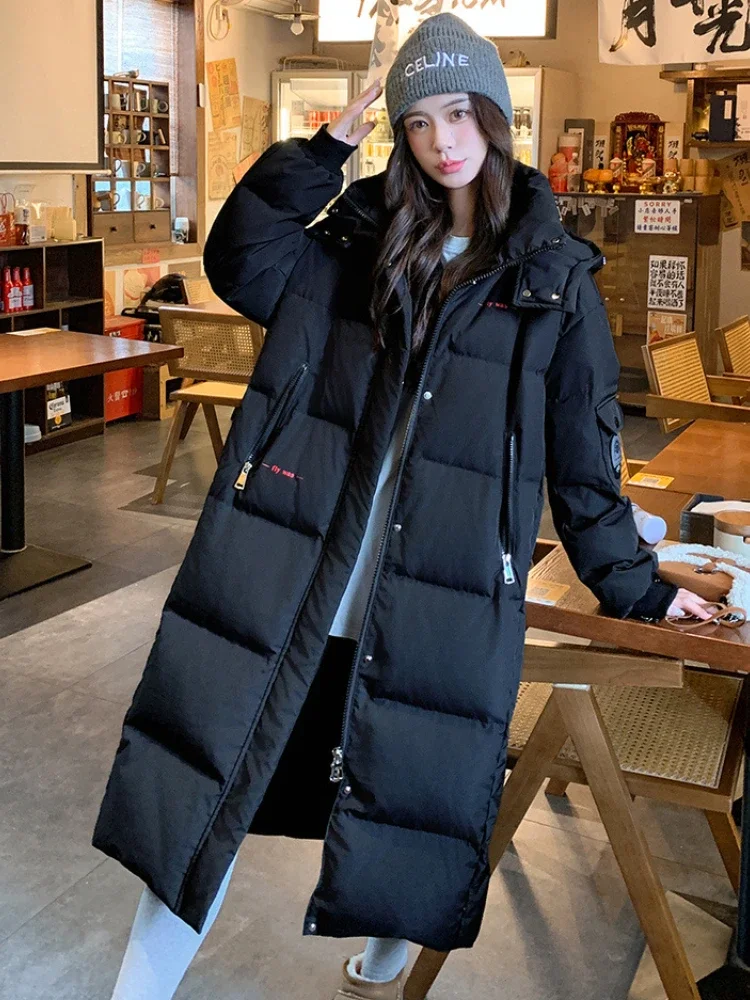 Super Thicken Red Down Jacket Winter High-Quality Hooded Long Loose Korean Chic Slim Fit Large Size White Duck Puffer Coat Women