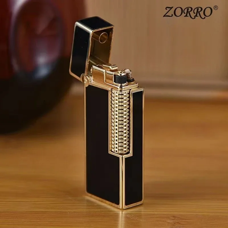 ZORRO Narrow Edition Resin Process Kerosene Lighter Mechanical Assisted Cover Opening Side Sliding Ignition High Grade Gadgets