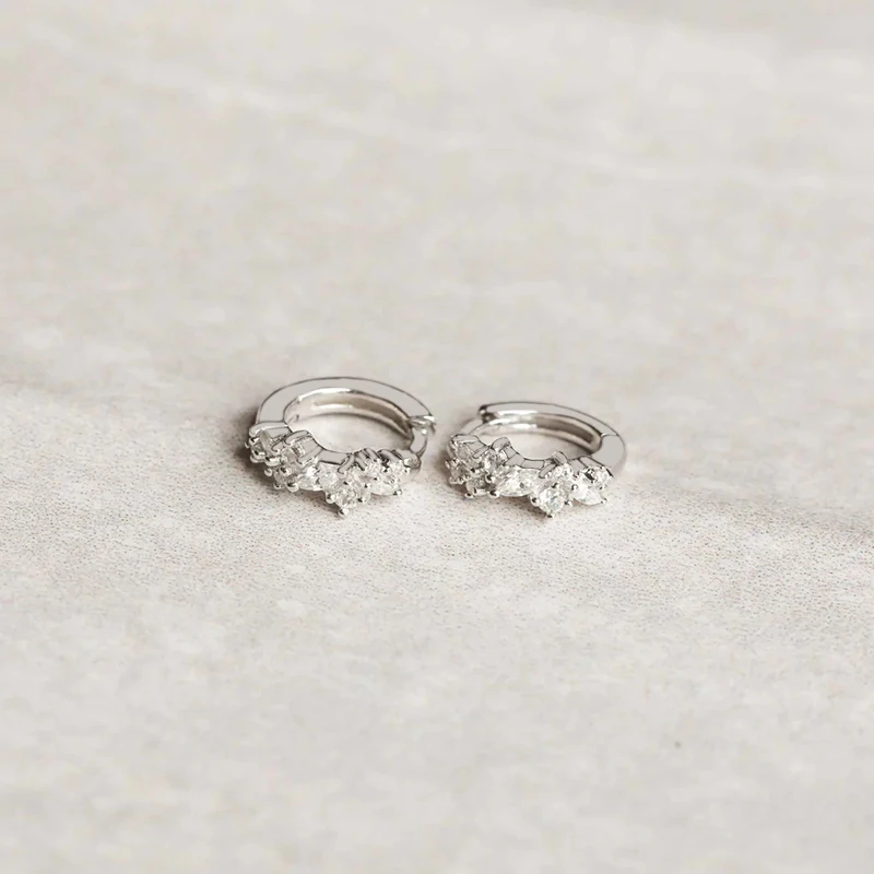 Perforated Trend Round 925 Silver Needle Geometric Crystal White Zircon Silver Hoop Earrings Fashion Party Jewelry Couple Style