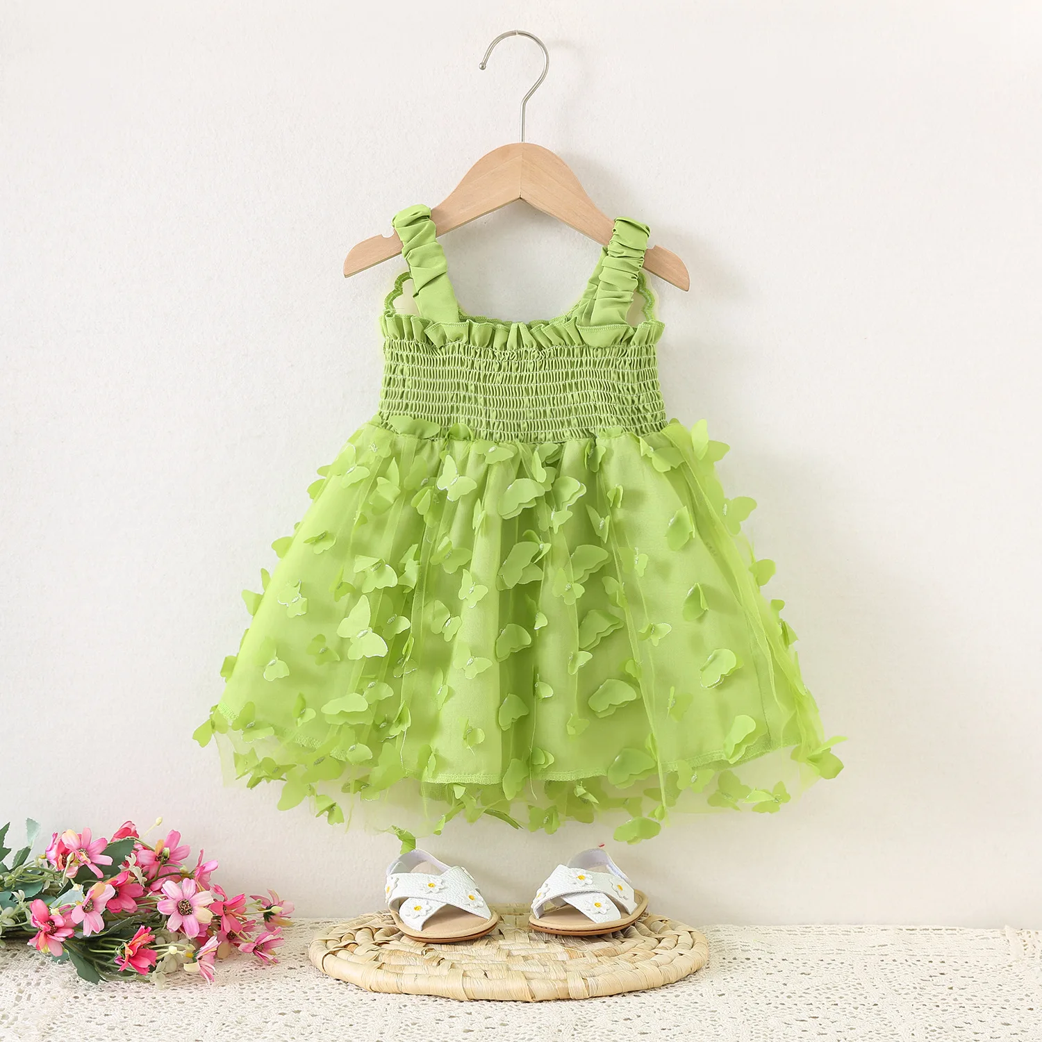 Summer Girls Back Bow Dress Suspender Colorful Bow Mesh Dress