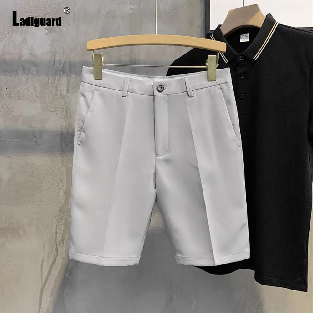 Plus Size Men Elegant Formal Party Suits Shorts White Khaki Comfy Basic Shorts Business Mens Stand Pocket Knee-Length Suit Pants