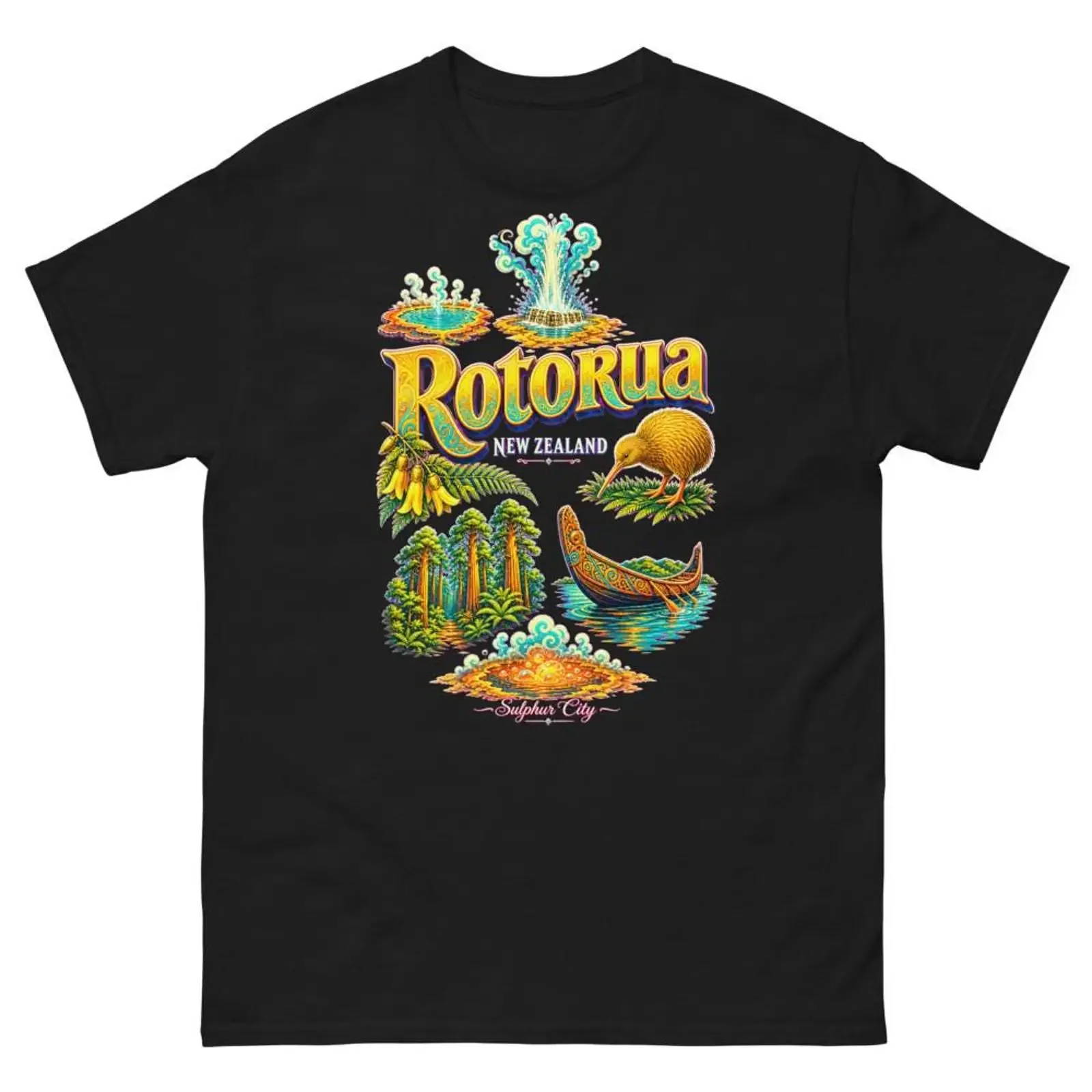 Rotorua New Zealand T Shirt Souvenir Geothermal Kiwi Bird Travel Keepsake  vintage Washed Stretched Versatile homme streetwear