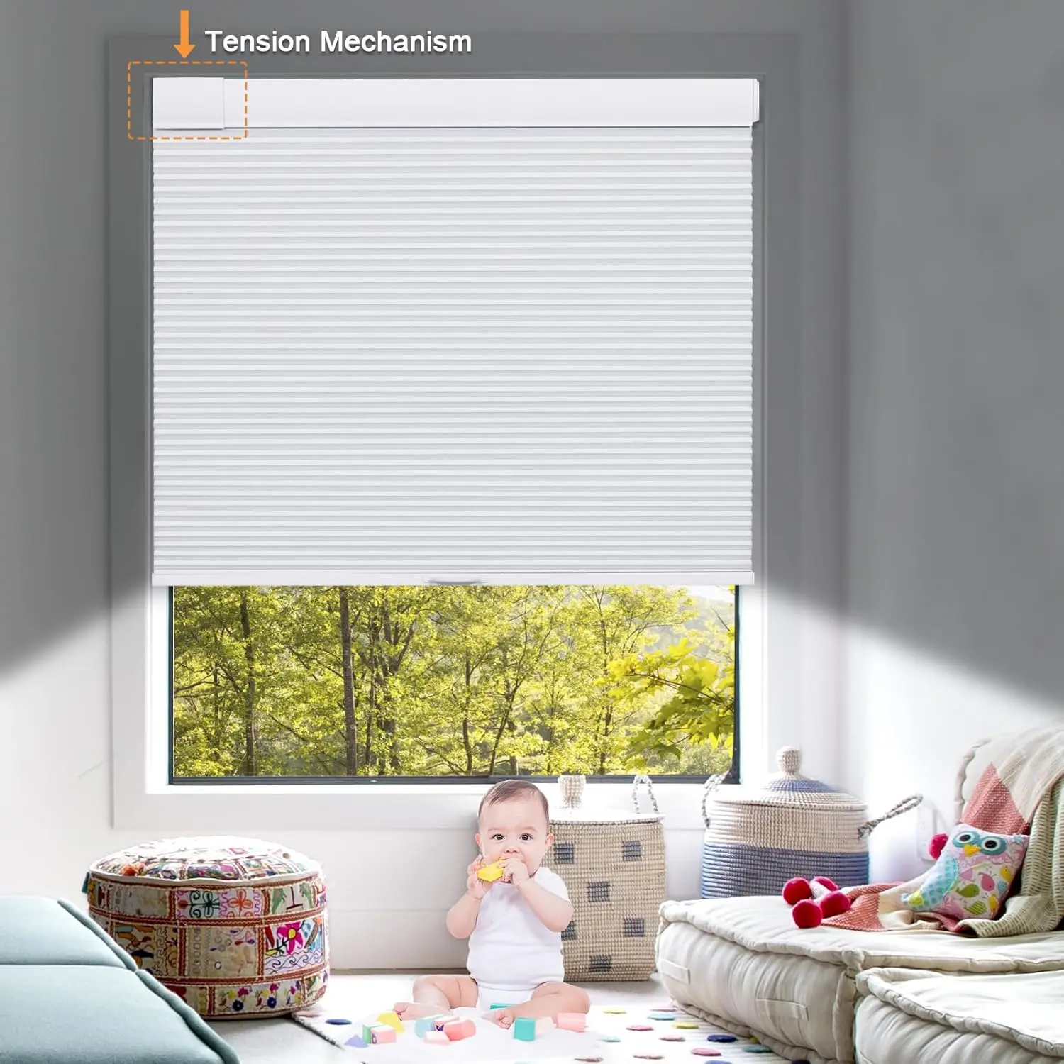 No Drill No Tools 100% Blackout Cellular Shades Cordless Window Shades for Home 30.5